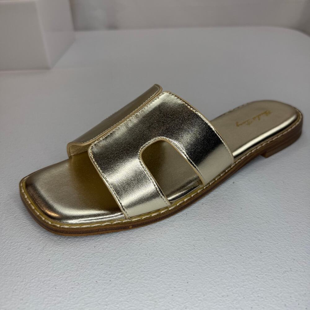 Elisabet Tang Metallic Gold Slide Sandals – Women’s 8.5 – Cutout Strap Flats